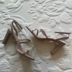 Women's size 9.5 BARLEY WORE  beige strap heels.